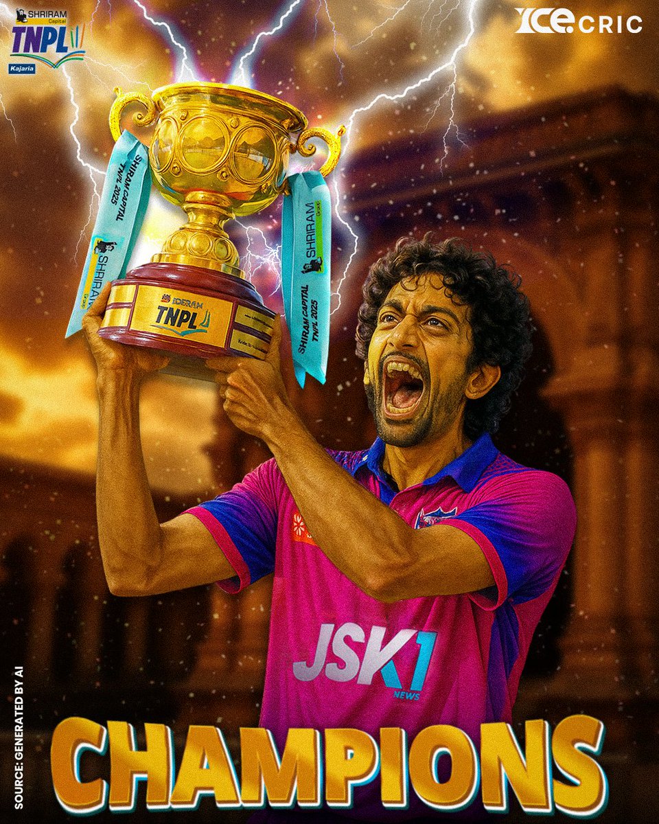 icecric_news's tweet photo. 🏆 CHAMPIONS! 🔥

#TiruppurTamizhans lift their maiden TNPL trophy in electrifying style! ⚡

Captain #SaiKishore leads from the front as the pink army conquers Dindigul!

#TNPL2025 #Champions #TNPLFinal #CricketTamilNadu #CricketChampions #TNPLTrophy #CricketonICE #IceCricNews https://t.co/xXZxFcLZ5b