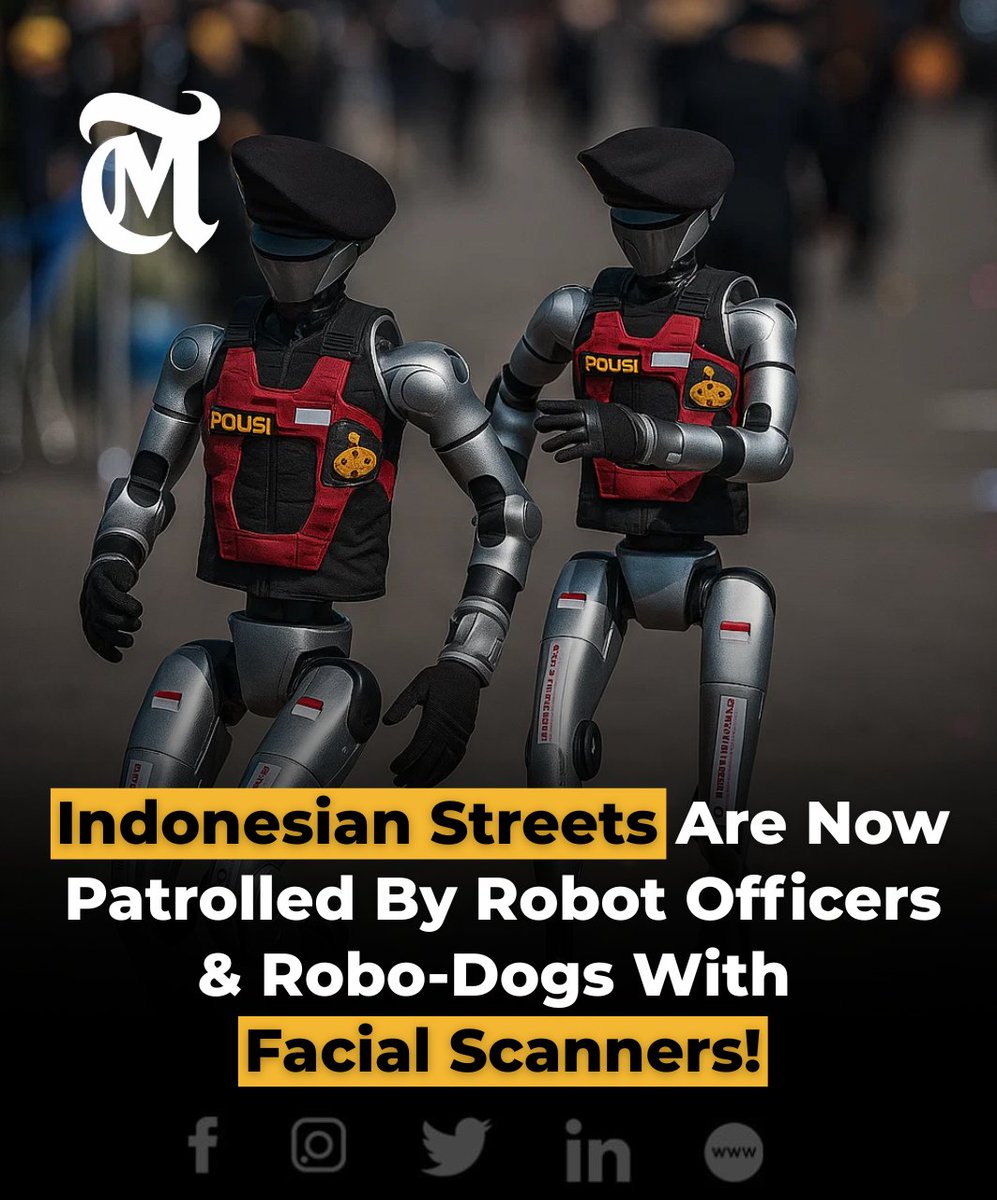 themestimes's tweet image. Indonesia has unveiled 25 robotic police officers and canine units as part of its push to modernize law enforcement. 

#Indonesia #RobotPolice #AI #PublicSafety #LawEnforcement #PoliceTech
