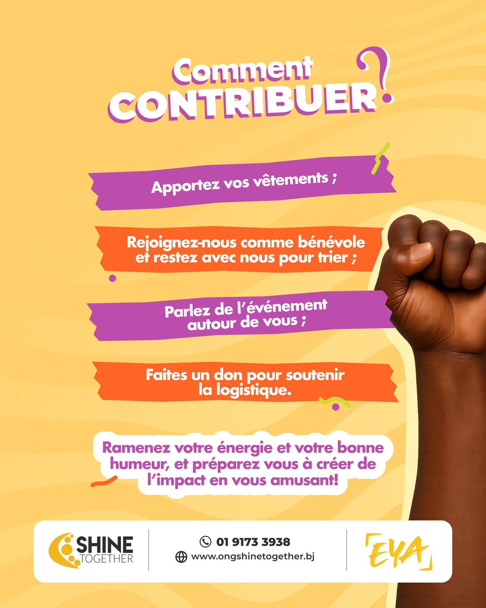 La Grande Collecte est de retour !

Vous avez de vieux vêtements que vous ou vos enfants ne mettez plus ? Si oui, nous avons un bon plan pour vous !

Inscription : forms.gle/c6K8AugsTZ4wn7…

Nous vous attendons avec vos sacs… et vos sourires !💛