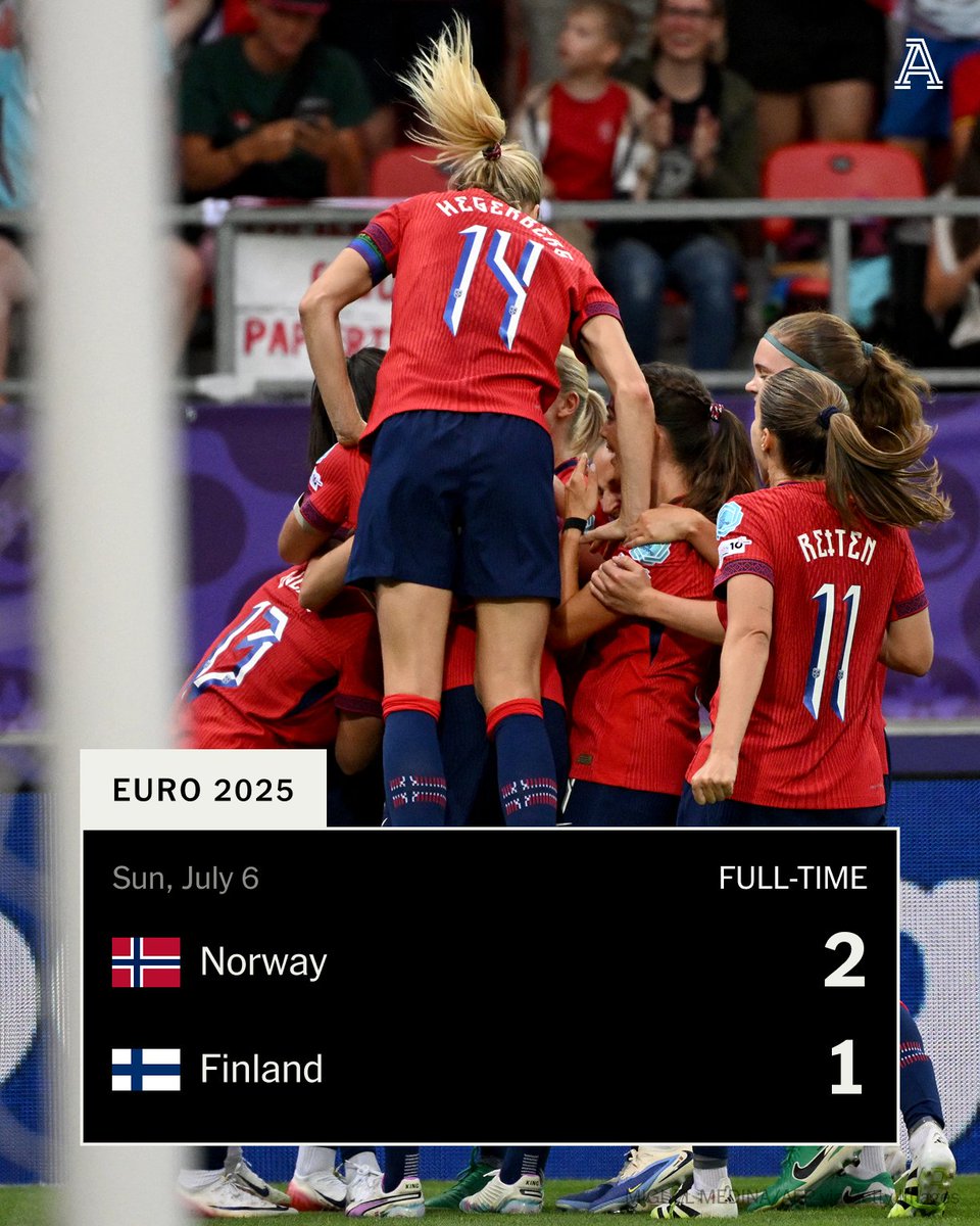 Norway make it two wins from two at #WEURO2025.

Caroline Graham Hansen is the difference maker in a hard-fought victory over Finland.

A draw between hosts Switzerland and Iceland later would see Norway become the first side to qualify for the knockout stages.