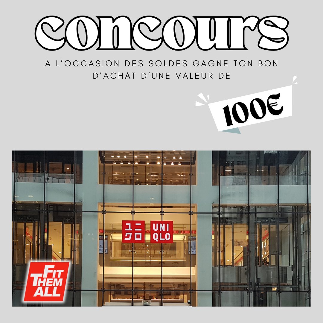 FitThemAll (@fitthemall) on Twitter photo ☀️ CONCOURS ☀️
Gagne ta carte cadeau de 100€ à dépenser chez Uniqlo pour les soldes d’été 🏄🏻♂️
Pour participer:
- RT ce tweet
- Follow <a href="/FitThemAll/">FitThemAll</a> et <a href="/UNIQLO_France/">UNIQLO France</a>
Résultat dans une semaine, bonne chance 🍀 ☀️ CONCOURS ☀️
Gagne ta carte cadeau de 100€ à dépenser chez Uniqlo pour les soldes d’été 🏄🏻♂️
Pour participer:
- RT ce tweet
- Follow <a href="/FitThemAll/">FitThemAll</a> et <a href="/UNIQLO_France/">UNIQLO France</a>
Résultat dans une semaine, bonne chance 🍀