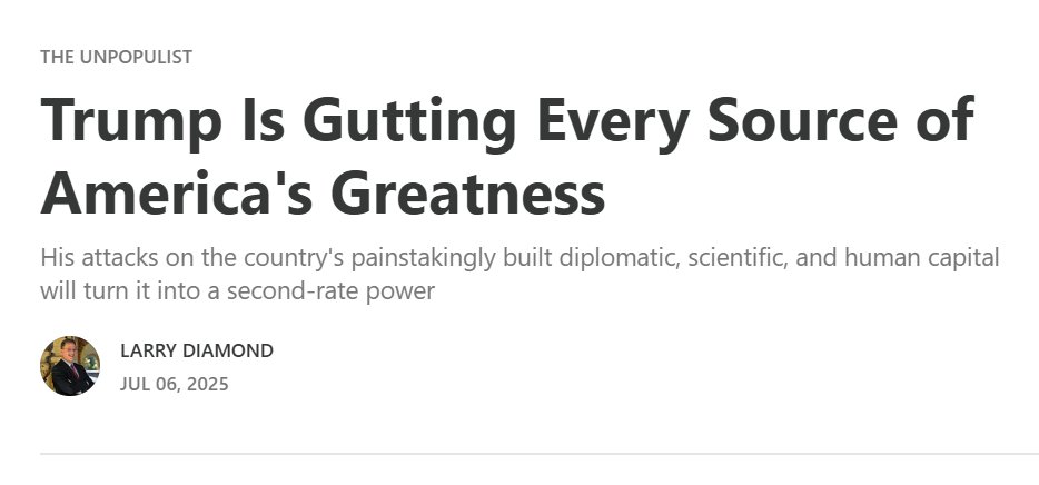 "The most lasting and catastrophic legacy of Trump’s presidency might well be the loss of America’s strength and standing in the world [and the] order that has preserved global peace and security and enabled the expansion of freedom and democracy."
substack.com/inbox/post/167…