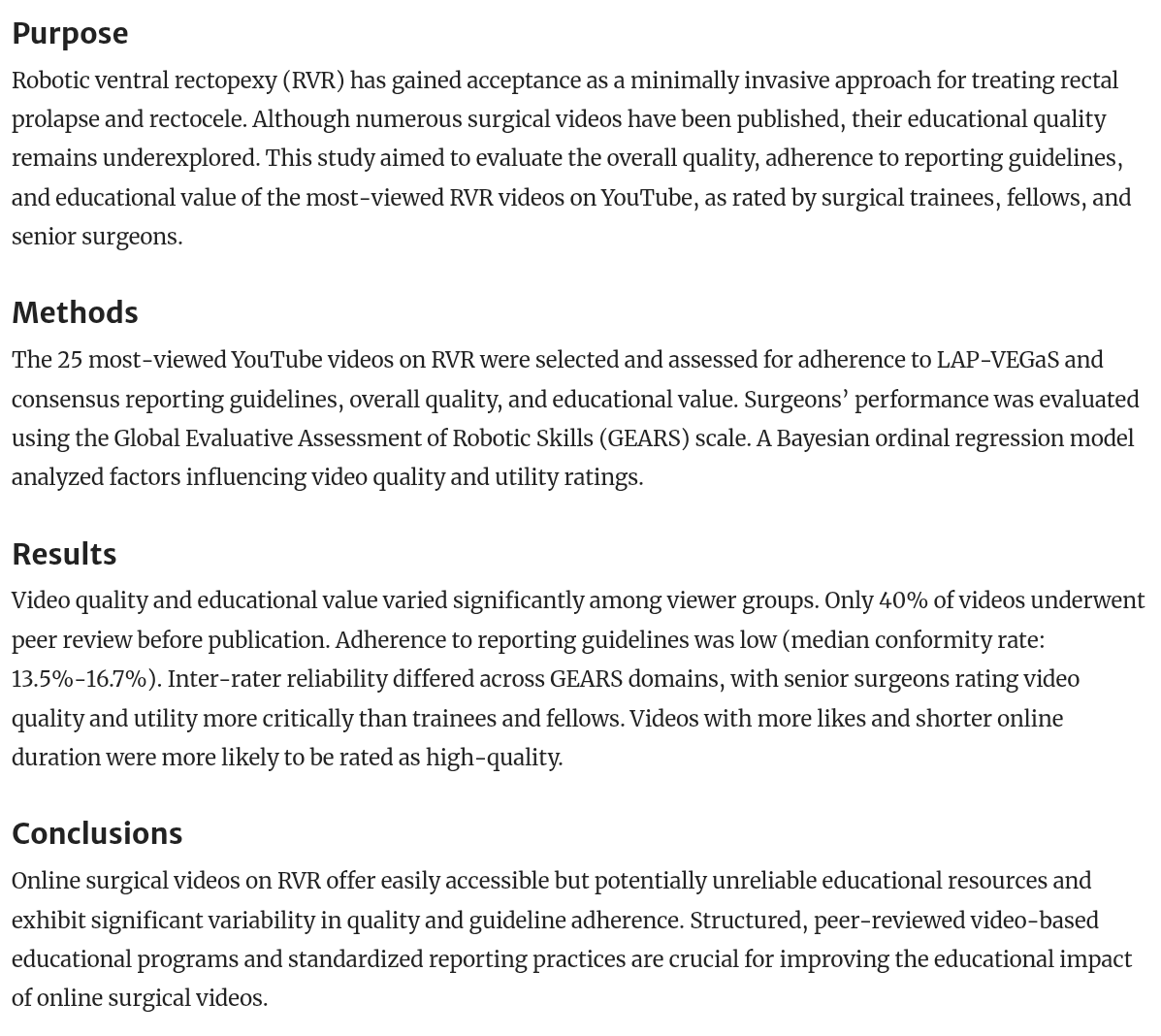 Hot off the press #openaccess

Robotic ventral #rectopexy videos on youtube: reliability of quality and educational value assessment among raters with different degrees of surgical experience

#colorectalresearch #colorectalsurgery

link.springer.com/article/10.100…
