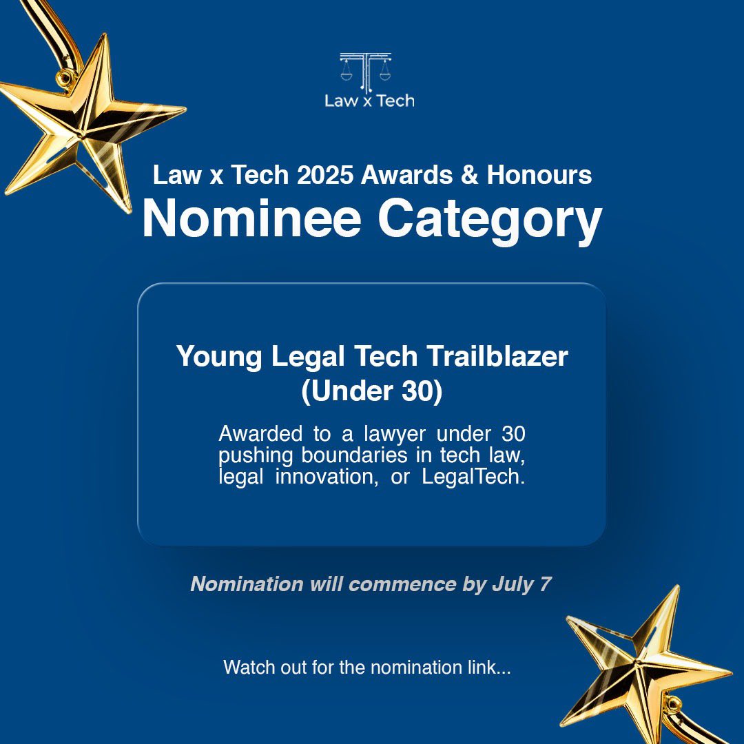 LawxTech's tweet image. 🏆 Whether you’ve built tools, broken barriers, influenced conversations, or redefined justice delivery through tech, this is your moment.

📌 Nominations open soon
💡 Stay ready. 

#LawxTech2025AwardsandHonours

Tag someone who deserves to be seen 👇

#LawAndTech #lawxtech
