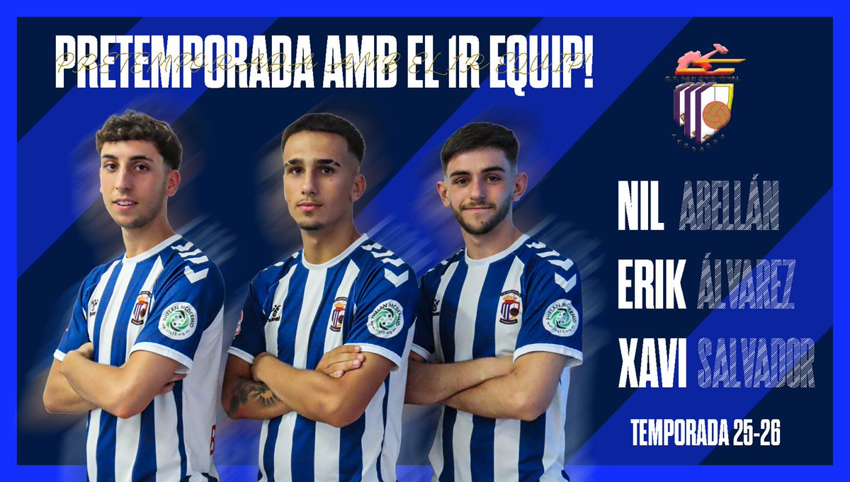 [OFICIAL]

Una vegada finalitzada l'etapa formativa al club, acabant al Juvenil "A", aquests 3️⃣ jugadors de la casa, Nil Abellán , Erik Álvarez i Xavi Salvador, faran PreTemporada amb el Primer Equip de #TerceraRFEF

Un gran premi i oportunitat molt merescuda. Som-hi #SanCris💪🏼💙