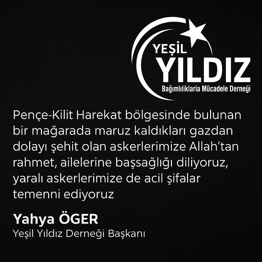 YeşilYıldız (@yesilyildizder) on Twitter photo *"Kilit Harekat Bölgesi'ndeki mağarada şehit düşen kahraman askerlerimize Allah'tan rahmet, kederli ailelerine sabır ve başsağlığı diliyoruz. Yaralı gazilerimize ise acil şifalar temenni ediyoruz. Milletimizin başı sağ olsun.
<a href="/yahyaoger/">yahya öger</a> *"Kilit Harekat Bölgesi'ndeki mağarada şehit düşen kahraman askerlerimize Allah'tan rahmet, kederli ailelerine sabır ve başsağlığı diliyoruz. Yaralı gazilerimize ise acil şifalar temenni ediyoruz. Milletimizin başı sağ olsun.
<a href="/yahyaoger/">yahya öger</a>