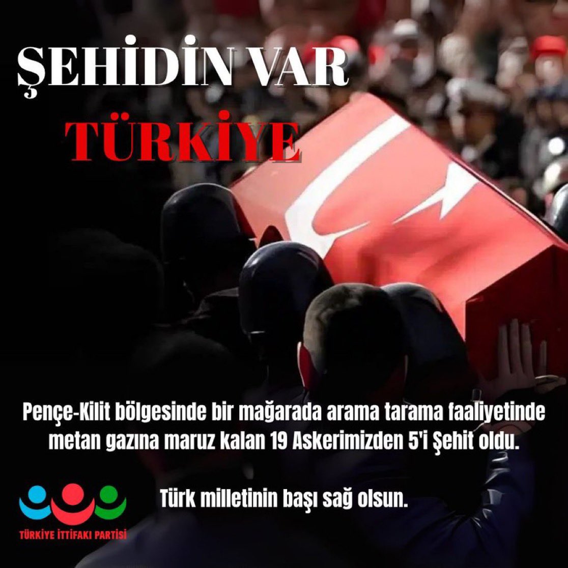 Görev esnasında metan gazı zehirlenmesi sonucu şehit düşen kahraman Mehmetçiklerimize Allah’tan rahmet, kederli ailelerine sabır ve Türk Milletine başsağlığı diliyoruz ruhunuz şad mekanınız cennet olsun.