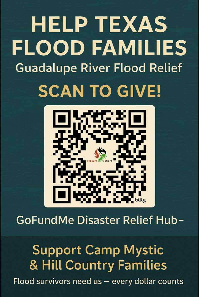 EmpowerGVoices's tweet photo. What happened in Texas is just tragic, if you want to support the families scan the QR code.

As a solemn reminder, Trump &amp; the GOP's budget eliminated most fed funding dedicated to climate resilience &amp; adaptation aimed at helping communities. https://t.co/zwCl1GMFWj