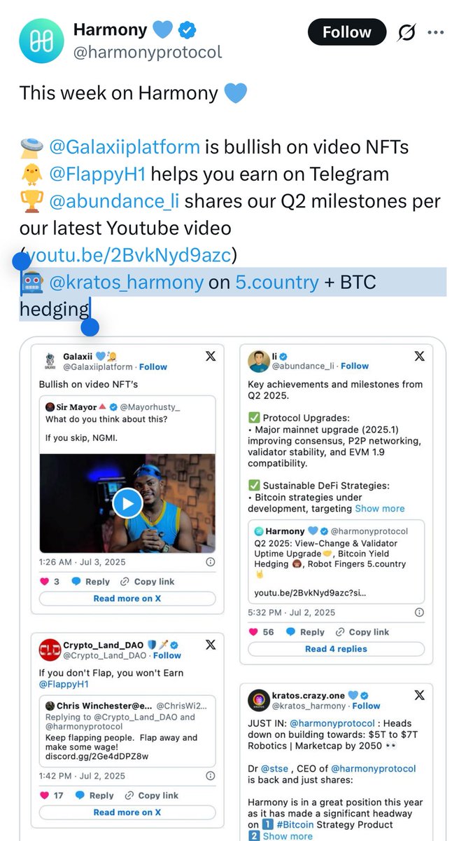 kratos.crazy.one π (@kratos_harmony) on Twitter photo JUST IN: Finally, made it to <a href="/harmonyprotocol/">Harmony π</a> official home page π
<a href="/harmonyprotocol/">Harmony π</a> : Heads down on building towards: $5T to $7T Robotics | Marketcap by 2050 π
Dr <a href="/stse/">stephen tse πdefi wealth π€robot fingers βcrypto</a> , CEO of <a href="/harmonyprotocol/">Harmony π</a> is back and just shares:
Harmony is in a great position this year as it has JUST IN: Finally, made it to <a href="/harmonyprotocol/">Harmony π</a> official home page π
<a href="/harmonyprotocol/">Harmony π</a> : Heads down on building towards: $5T to $7T Robotics | Marketcap by 2050 π
Dr <a href="/stse/">stephen tse πdefi wealth π€robot fingers βcrypto</a> , CEO of <a href="/harmonyprotocol/">Harmony π</a> is back and just shares:
Harmony is in a great position this year as it has