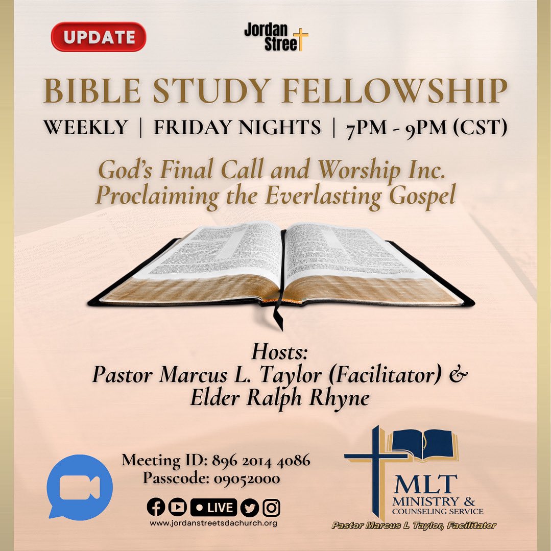 JSSDAC's tweet image. 🙏🏾 🙏🏾 Join us for Bible study fellowship, Friday evenings with Pastor Marcus L. Taylor (Facilitator). #JSSDAC
