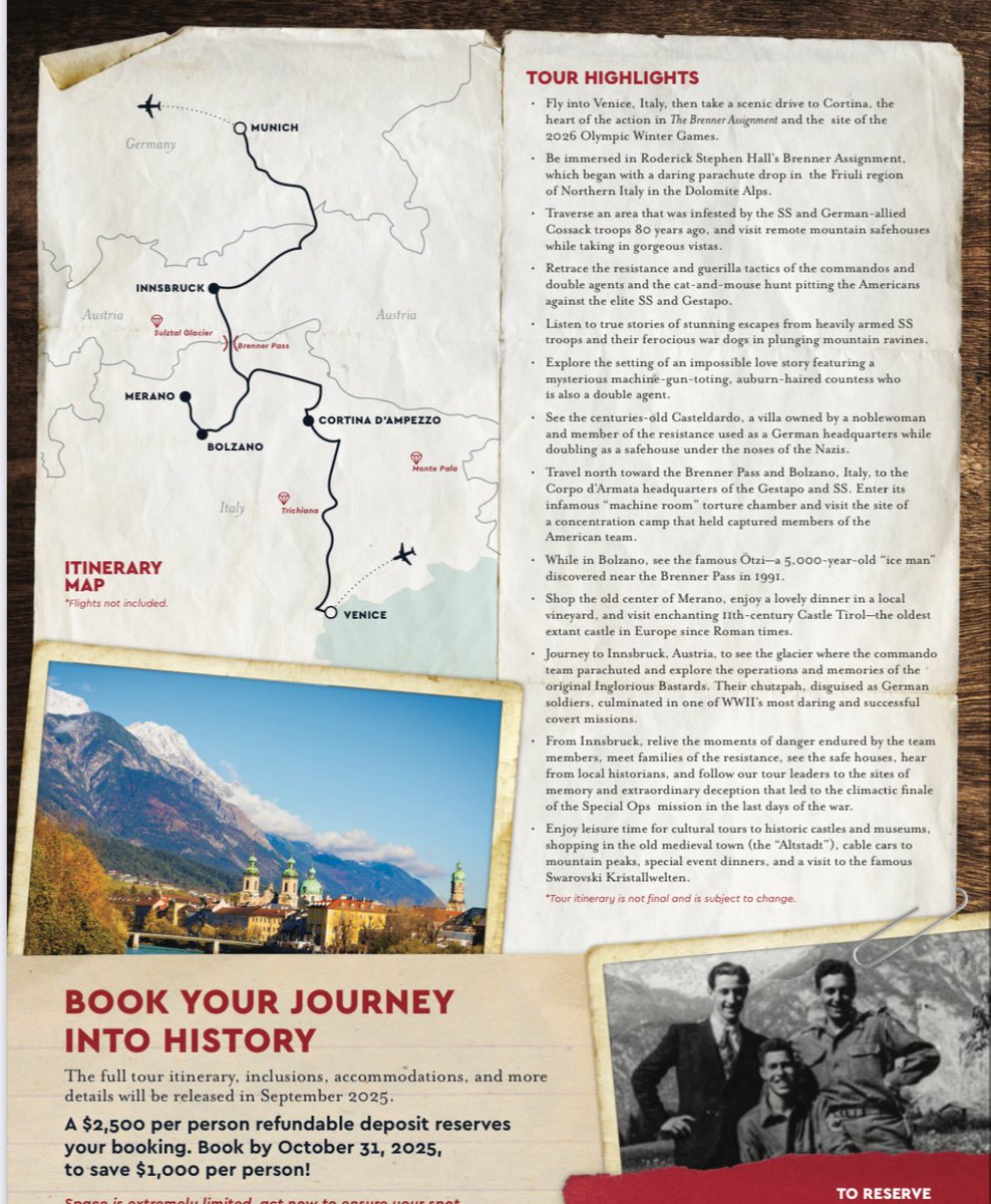 combathistorian's tweet image. I just returned from northern Italy and Austria on a scout trip with my fellow guide and founder of the @WWIImuseum Dr. Nick Mueller for an epic tour never before undertaken based on my books: The Brenner Assignment, They Dared Return, Operatives, Spies & Saboteurs— The Brenner…