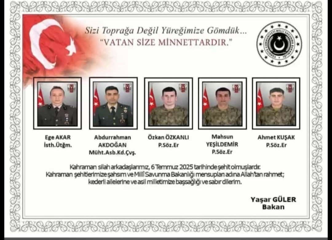 Slymozkn35's tweet photo. Başın sağ olsun Türkiyem, başın sağolsun TSK, başın sağolsun  şehitlerimizin acılı aileleri ve  sevenleri…  Aziz şehitlerimizin ruhu şad, mekanları cennet olsun, yaralı silah arkadaşlarımıza acil şifalar diliyorum. https://t.co/JtGEHs9OOs