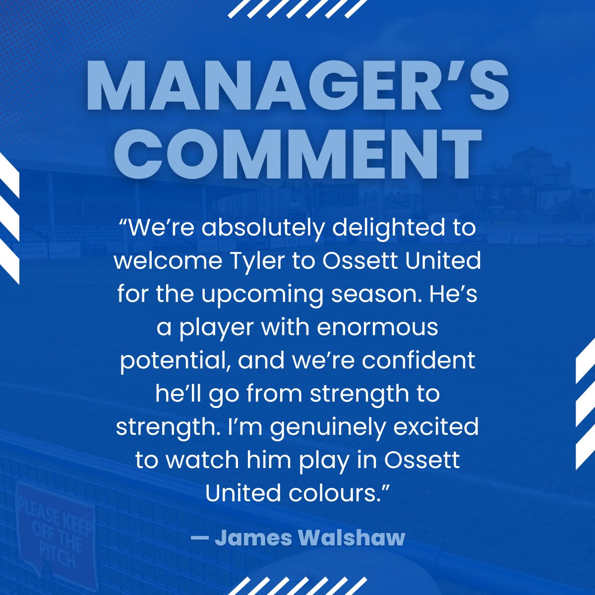 Ossett United FC (@ossettunited) on Twitter photo New Signing 📝
We’re pleased to announce that <a href="/JamesWalshaw/">James Walshaw</a> has made another addition to the defensive side with the signing of Tyler Polwarth! 💪
Tyler joins us having previously played at Farsley Celtic and brings great energy and quality to the back line.
Welcome to Ossett, New Signing 📝
We’re pleased to announce that <a href="/JamesWalshaw/">James Walshaw</a> has made another addition to the defensive side with the signing of Tyler Polwarth! 💪
Tyler joins us having previously played at Farsley Celtic and brings great energy and quality to the back line.
Welcome to Ossett,