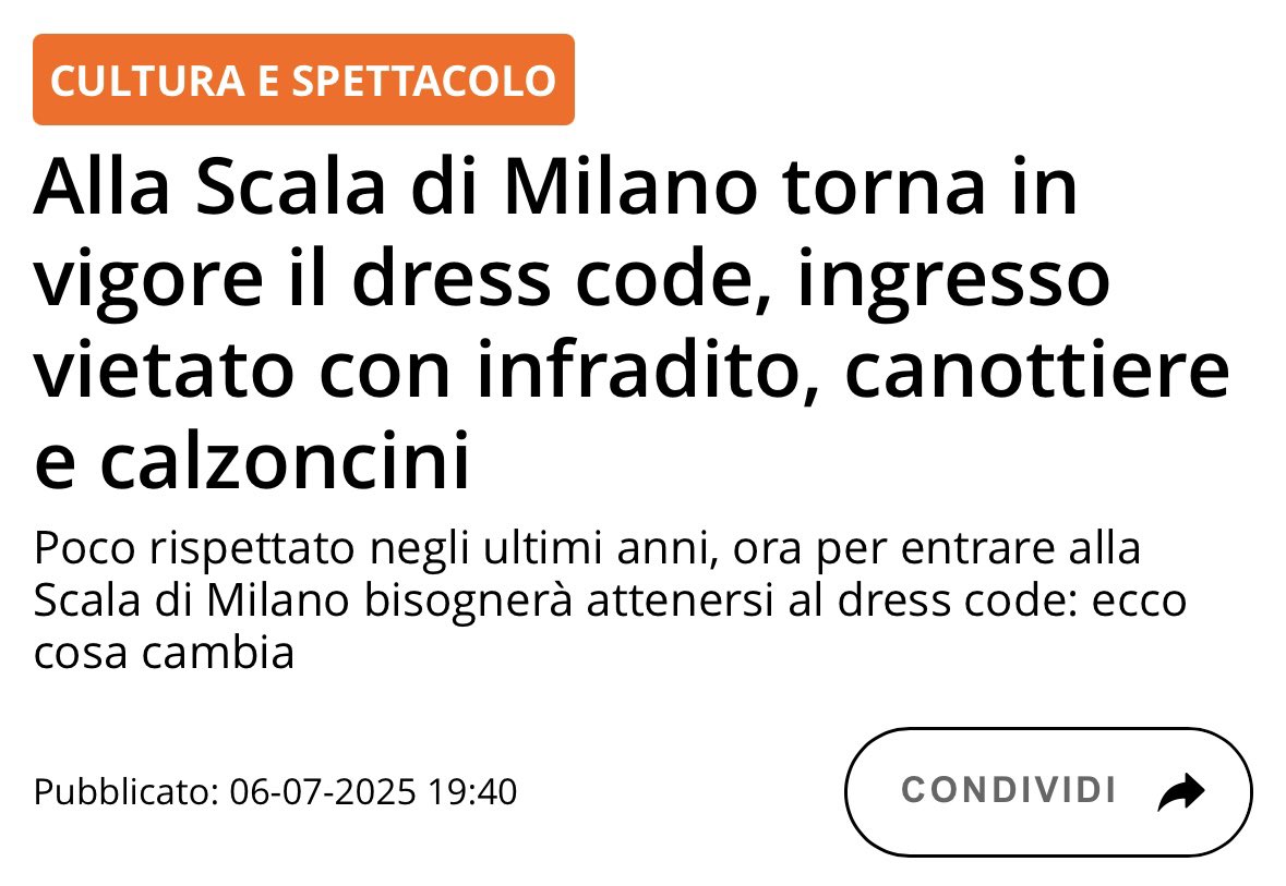 Cris_CHML's tweet image. Ma che ci voleva la Scala a dire una cosa così scontata?
Sono basita.
È come chi entra in chiesa vestito per andare al mare.
Mah…!
#dresscode #ScalaMilano