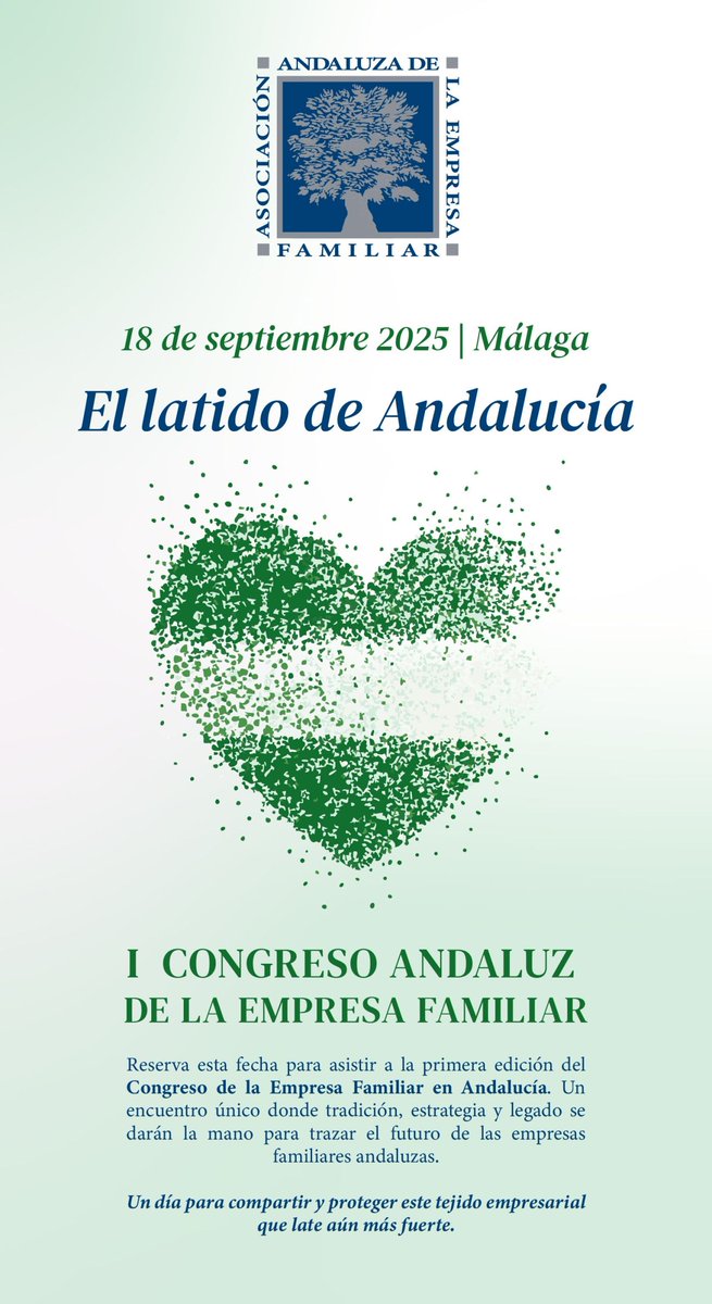 Si eres empresa familiar reserva esta fecha en tu agenda. 
Mañana publicaremos la web con toda la información sobre el programa que hemos preparado para poner en valor la importancia de las EF. 
Con humildad y orgullo podemos decir que somos "EL LATIDO DE ANDALUCIA". Acompañanos