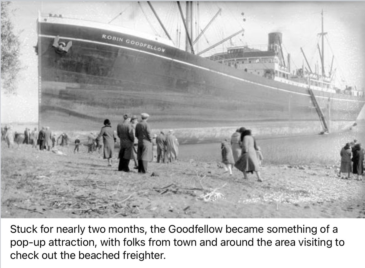 USMMWWII's tweet image. In Oct 1931, the steam-powered merchant ship Robin Goodfellow ran aground just south of New Castle, due to a "navigational error" that occurred as it traversed the Delaware River. It took nearly 2 mos. before the vessel was free and continued its journey toward the Atlantic.