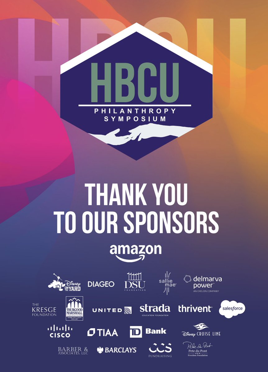 Delaware State University (@delstateuniv) on Twitter photo Thank you to the sponsors who made the 15th annual HBCU Philanthropy Symposium possible!
Supporters include <a href="/amazon/">Amazon</a>, <a href="/Disney/">Disney</a>, @TMCF_HBCU, <a href="/DelmarvaConnect/">Delmarva Power</a>, <a href="/kresgefdn/">Kresge Foundation</a>, <a href="/united/">United Airlines</a>, <a href="/SallieMae/">SallieMae</a>, and more! Thank you to the sponsors who made the 15th annual HBCU Philanthropy Symposium possible!
Supporters include <a href="/amazon/">Amazon</a>, <a href="/Disney/">Disney</a>, @TMCF_HBCU, <a href="/DelmarvaConnect/">Delmarva Power</a>, <a href="/kresgefdn/">Kresge Foundation</a>, <a href="/united/">United Airlines</a>, <a href="/SallieMae/">SallieMae</a>, and more!
