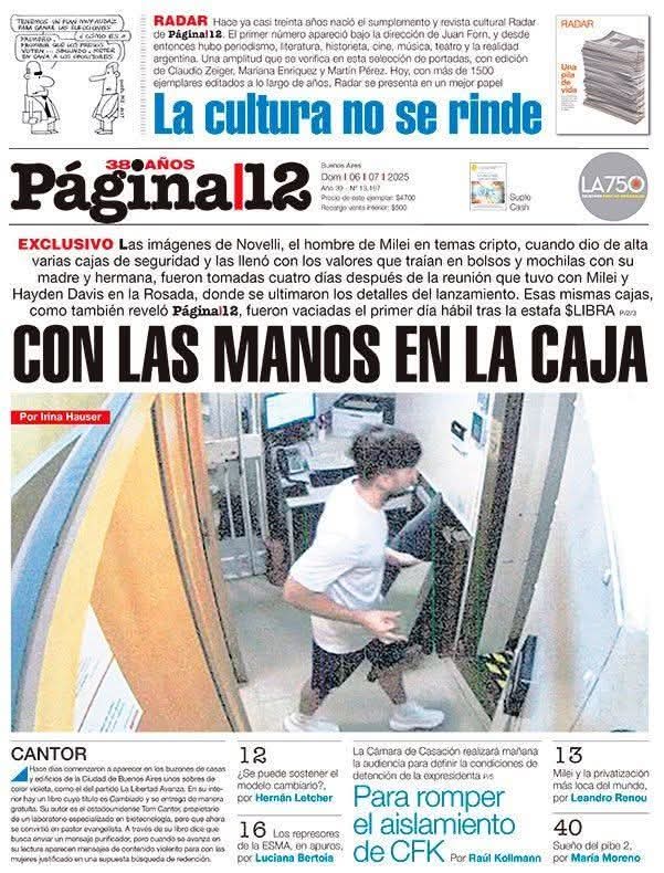 CON LAS MANOS EN LA CAJA
Exclusivo
Las imágenes de Novelli, el hombre de Milei en temas cripto, cuando dio de alta varias cajas de seguridad, fueron tomadas cuatro días después de la reunión que tuvo con Milei y Hayden Davisen la Rosada, los bolsos de Milei