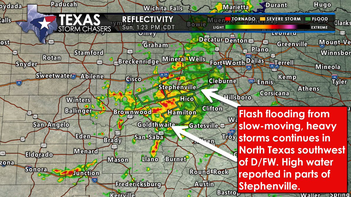 🚨 Flash Flooding Ongoing in southern North Texas 🚨
📍 Updated 1:25 PM CDT - Sunday, July 6, 2025

Multiple Flash Flood Warnings are in effect this afternoon across Hamilton, Erath, Hood, Somervell, Bosque, Lampasas, Mills, and Comanche Counties. Thunderstorms are dumping 2 to 4