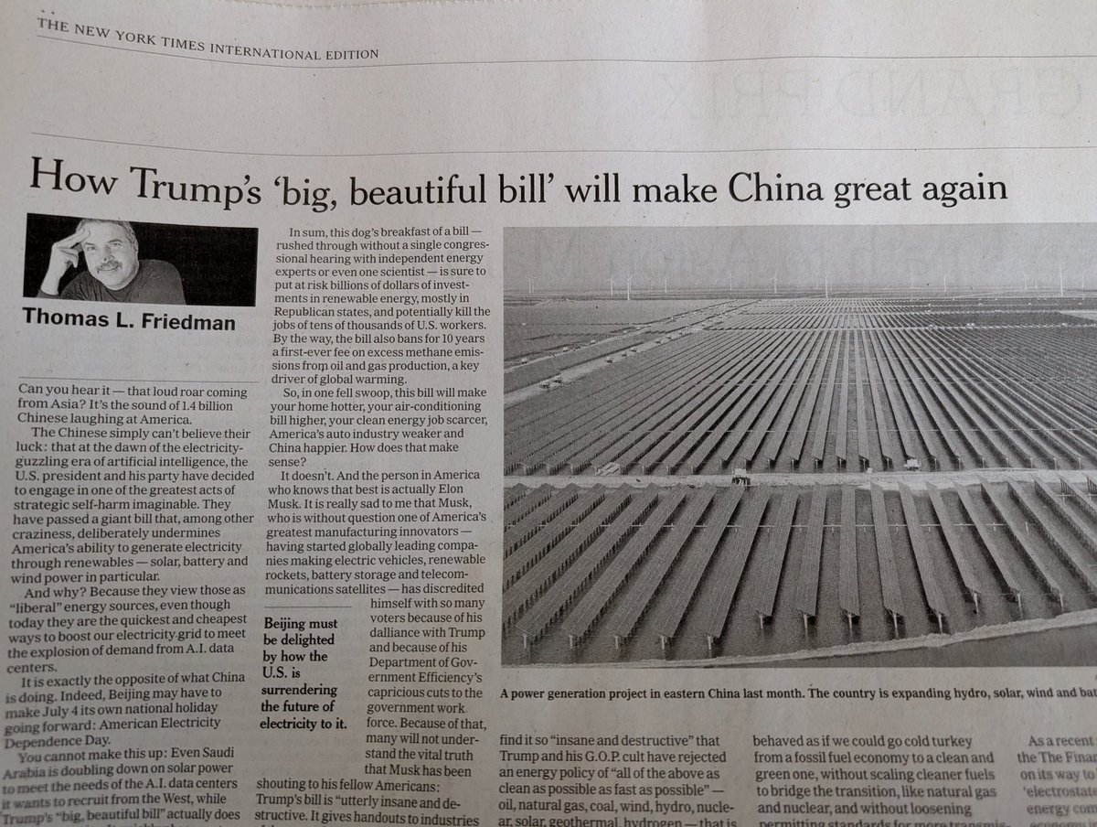 Mark (@cmadsq) on Twitter photo #NYTimes #ThomasFriedman: #China is “laughing” at the #UnitedStates:
“The #Chinese simply can’t believe their luck: that at the dawn of the electricity-guzzling era of #artificialintelligence, the U.S. #President (#Trump) and his party have decided to engage in one of the #NYTimes #ThomasFriedman: #China is “laughing” at the #UnitedStates:
“The #Chinese simply can’t believe their luck: that at the dawn of the electricity-guzzling era of #artificialintelligence, the U.S. #President (#Trump) and his party have decided to engage in one of the