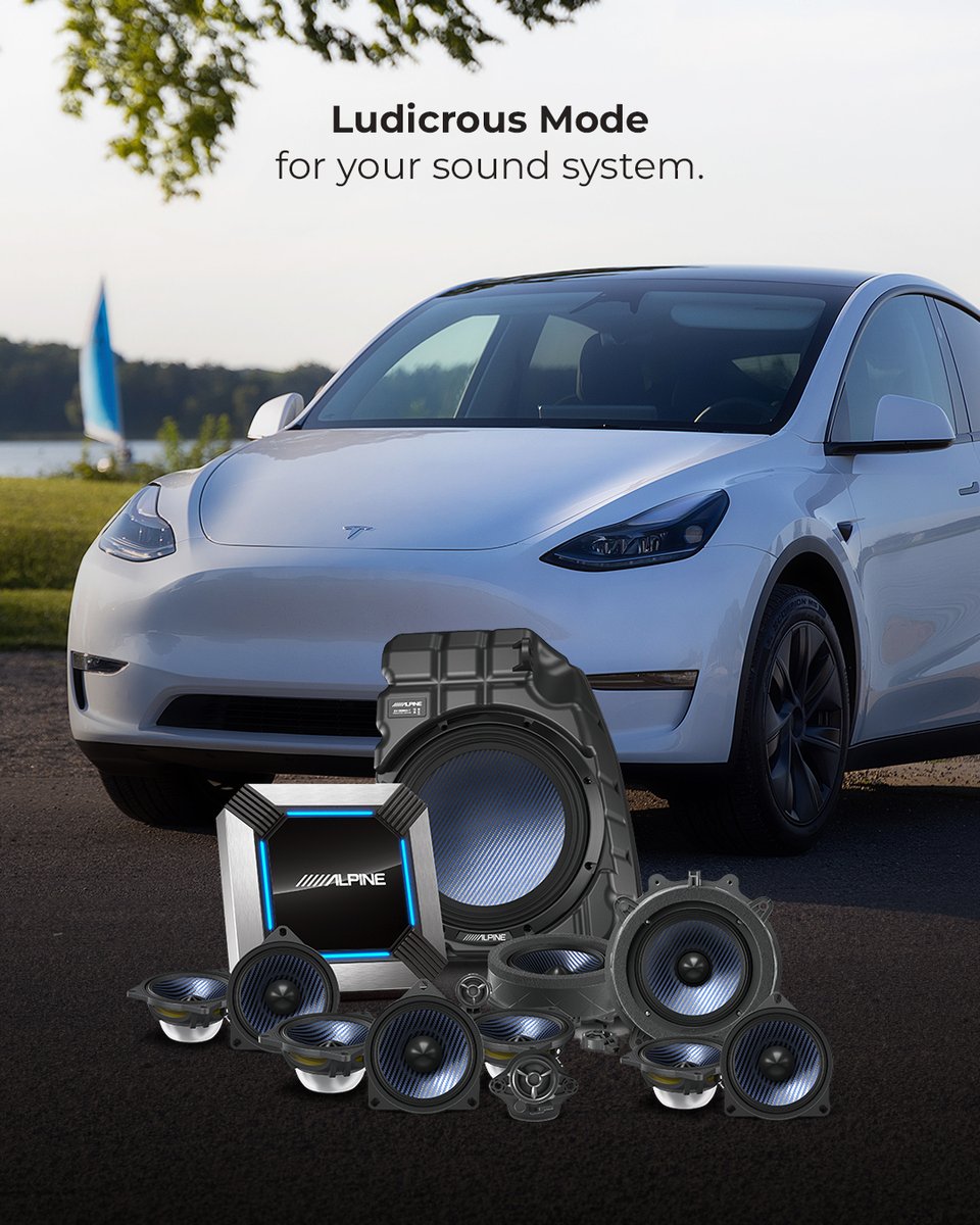 AlpineUSA's tweet photo. Activate 'Ludicrous Mode' for your sound system!
All-in-one sound system upgrades designed to fit your Tesla #Model3 or #ModelY with little to no modification required. #AlpineSound #LudicrousSound https://t.co/BqsRyRPxzt