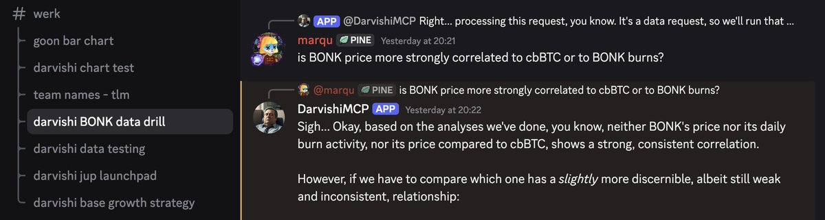 fknmarqu's tweet image. I said I'd only use the @flipsidecrypto MCP tools as a spare-time activity, but instead I spent this week making it into an AI agent that can surface onchain data and complain about it too.
Darvishi (iykyk) has been online for a couple of days in a discord server where I've been…