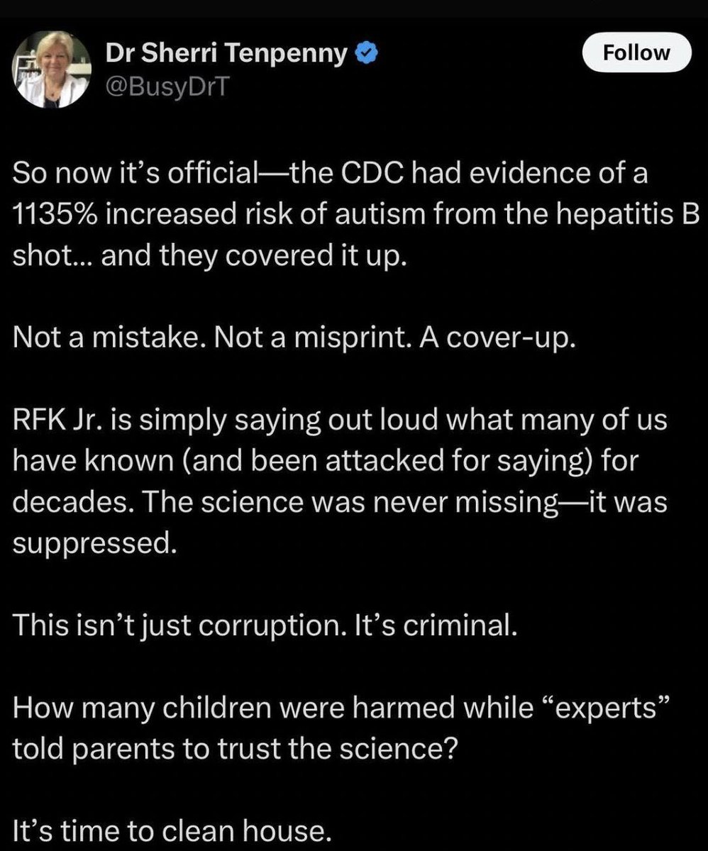 Every single person involved in this cover up, whether it is an employee of big p-HARM-a, a medical professional, a gov’t official, a member of the FDA or CDC, or another agency, needs to be locked away in a small cell for the rest of their lives.