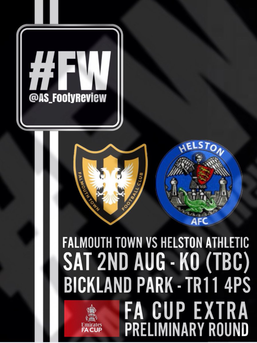 Stoner (@as_footyreview) on Twitter photo I KNOW WHERE I’M GONNA BE…..
Firmly in the diary… 📔 <a href="/EmiratesFACup/">Emirates FA Cup</a> preliminary round clash between Cornish rivals <a href="/Falmouth_Town/">Falmouth Town FC</a> against <a href="/HelstonAFC/">Helston Athletic FC</a> cwahhhh yes please!! Massive review coming for this one…. Bickland park awaits… and also finally my debut at Bickland Park! I KNOW WHERE I’M GONNA BE…..
Firmly in the diary… 📔 <a href="/EmiratesFACup/">Emirates FA Cup</a> preliminary round clash between Cornish rivals <a href="/Falmouth_Town/">Falmouth Town FC</a> against <a href="/HelstonAFC/">Helston Athletic FC</a> cwahhhh yes please!! Massive review coming for this one…. Bickland park awaits… and also finally my debut at Bickland Park!