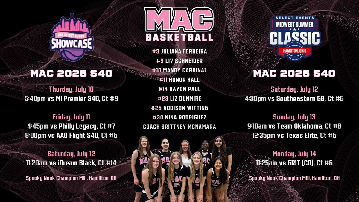 <a href="/catawba_wbb/">Catawba Women’s Basketball</a> Find us LIVE <a href="/SelectEventsBB/">Select Events Basketball</a> 👀 
📍Hamilton, OH
🗓️ July 10-12 #SuperShowcase
🗓️ July 12-14 #MidwestSummerClassic

<a href="/liv_schneider/">olivia schneider</a> <a href="/nina_rod30/">Nina Rodriguez</a> <a href="/liz_dunmire/">Elizabeth (Liz) Dunmire VASJ ‘26 4.2 GPA</a> <a href="/Justt_Honor/">Honor Hall</a> <a href="/addisonwitting5/">Addison Witting</a> <a href="/Julii_fd/">Juliana Ferreira</a> <a href="/HaydnRPaul1/">Haydn Paul</a> <a href="/mandyericah10/">MandyCardinal10</a> 

#Classof2026 #MACproud @_CoachBritt_ <a href="/MacBasketballUA/">Mac Basketball</a>