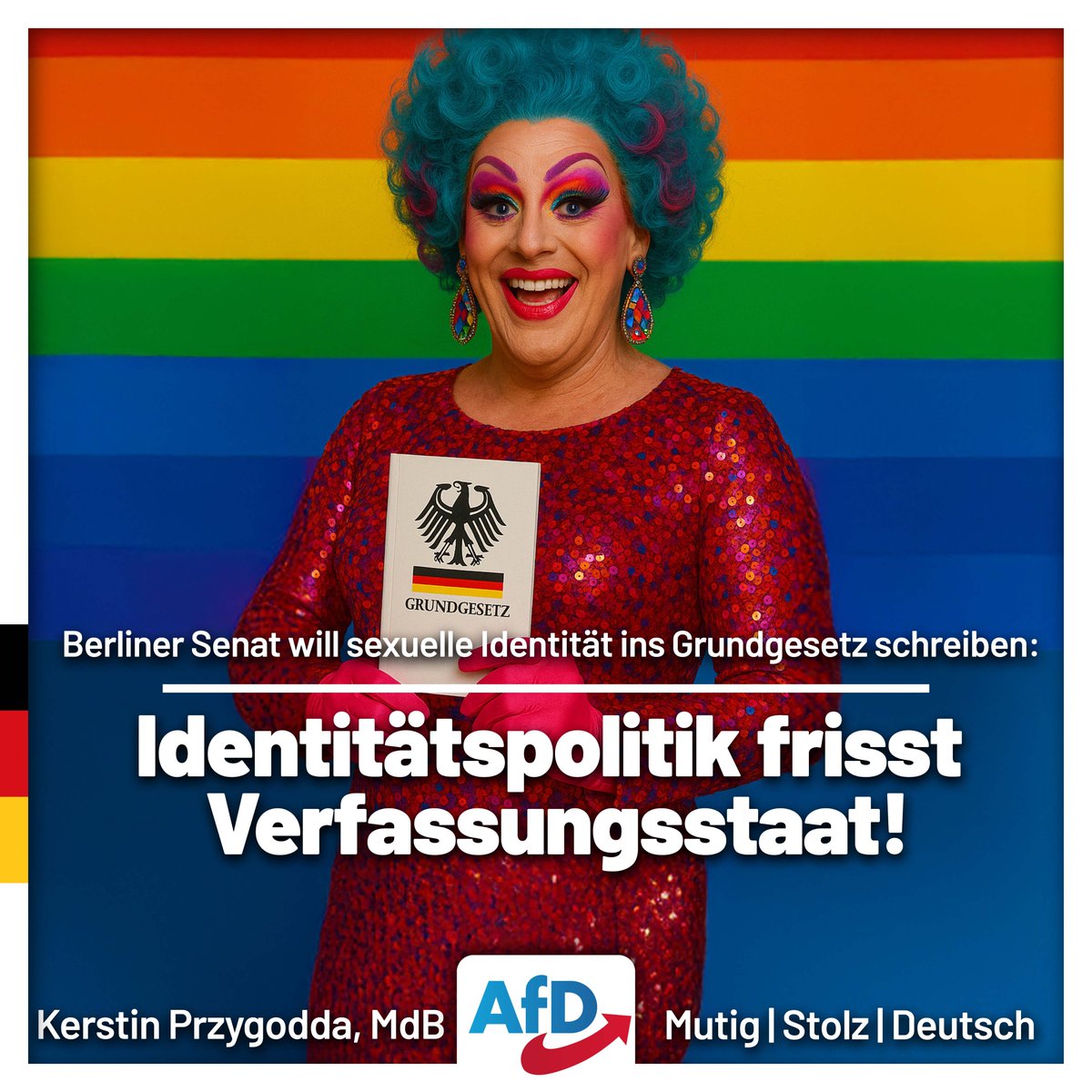KerstinMdB's tweet image. Der Berliner Senat fordert eine Änderung des Grundgesetzes: Artikel 3 Absatz 3 soll um den Zusatz „sexuelle Identität“ ergänzt werden. Angeblich, um sexuelle Minderheiten besser vor Diskriminierung zu schützen. Der rot-rote Senat hat dazu eine Bundesratsinitiative beschlossen –…