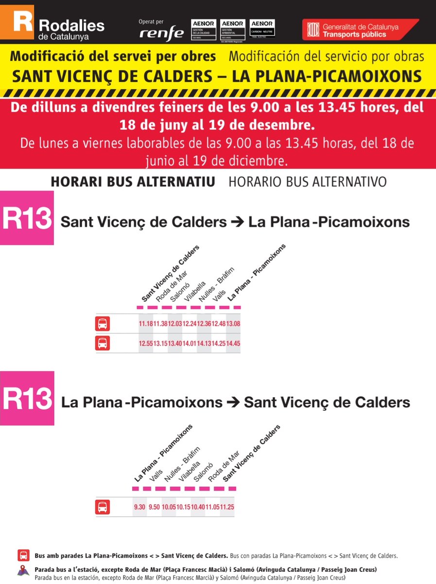 ✊🏼 Les queixes donen resultats! 

⚡ Hem aconseguit que <a href="/rodalies/">Rodalies Catalunya</a> afegeixi un bus addicional que permeti a tots els passatgers de l'R13 arribar a temps a Picamoixons per transbordar al tren direcció Lleida de les 13:28.

❌ Tot i això, cap anunci sobre aquesta nova modificació.