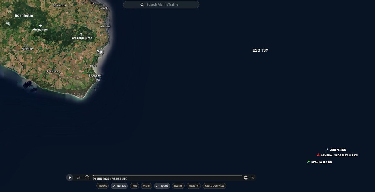 Worth keeping an eye is Sparta and General Skoblev which met up with a anonymous ship showing as AQQ on AIS outside of Bornholm on June 29th. Both ships are known to stupport Russian military in the MENA region.