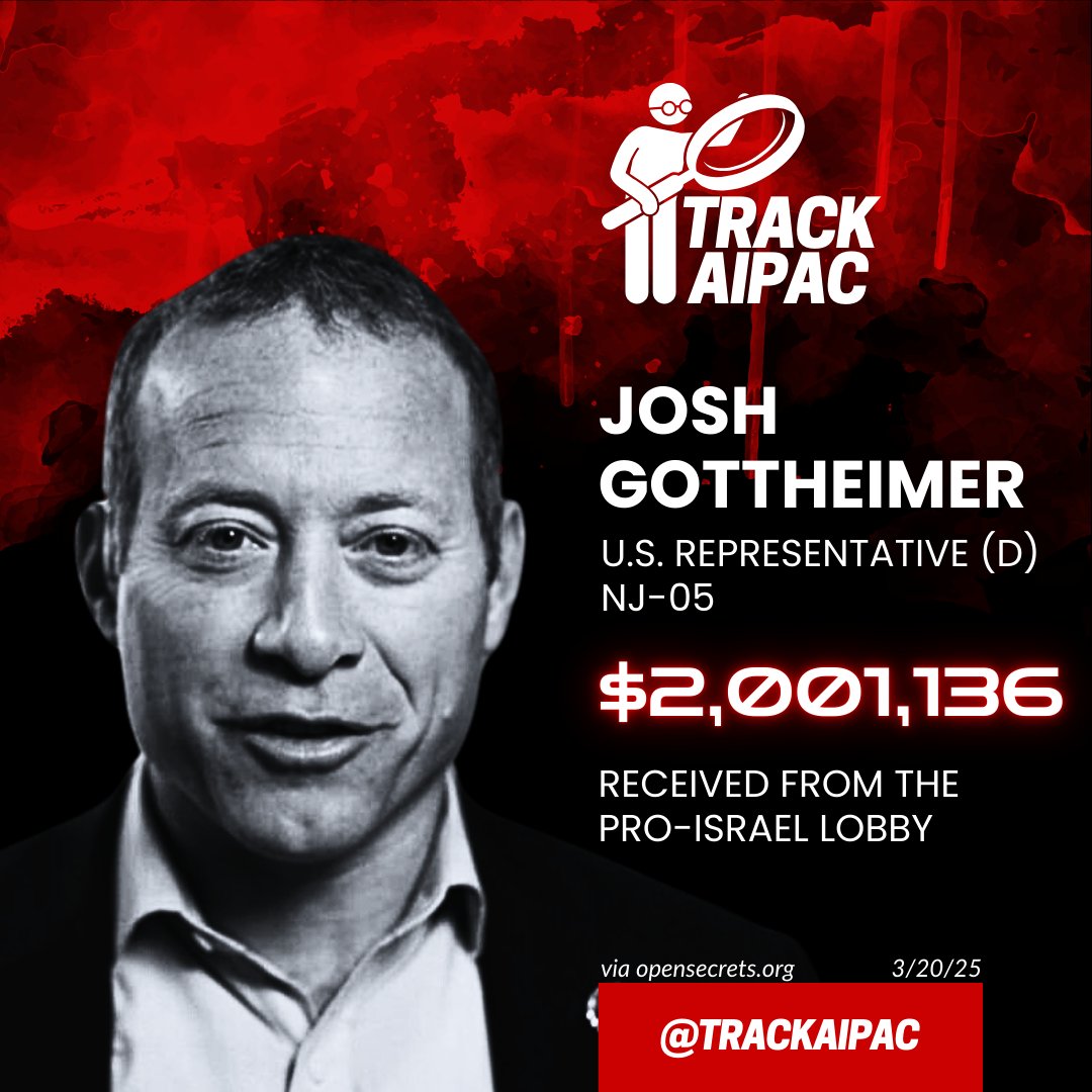 TrackerPAC's tweet image. Rep. Josh Gottheimer's all-time top donor is AIPAC.

He has illegally blocked @TrackAIPAC on his official government account.