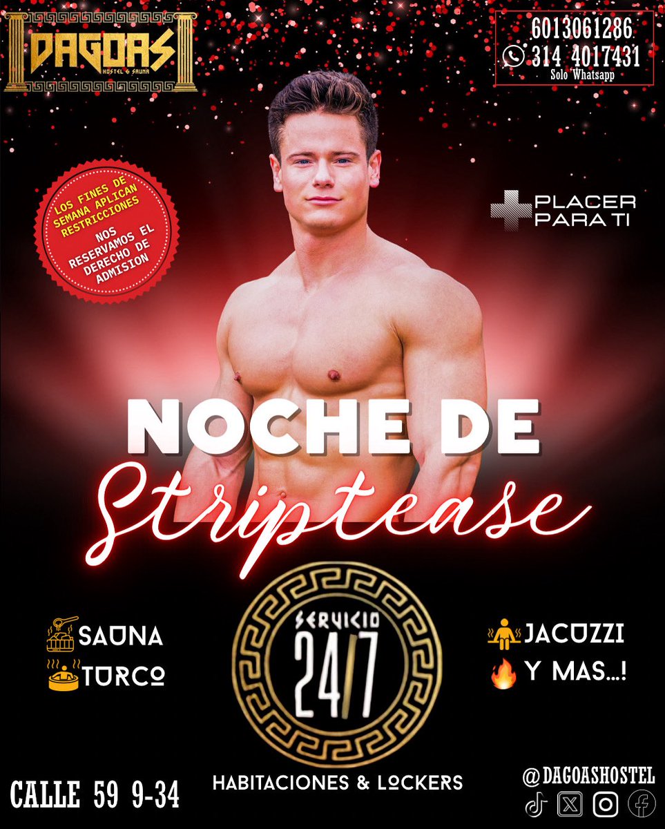 ¡La noche se enciende en Dagoas! 🔥
Este striptease no tiene hora de cierre, porque en nuestro templo del placer…
EL DESEO ES 24/7 💥

¿Pases de cortesías? ⁣⁣⁣
⁣⁣⁣⁣
✅DEBES SEGUIRNOS  y dar 💙+ 🔁 (retweet) a este tweet y TODOS nuestros posts