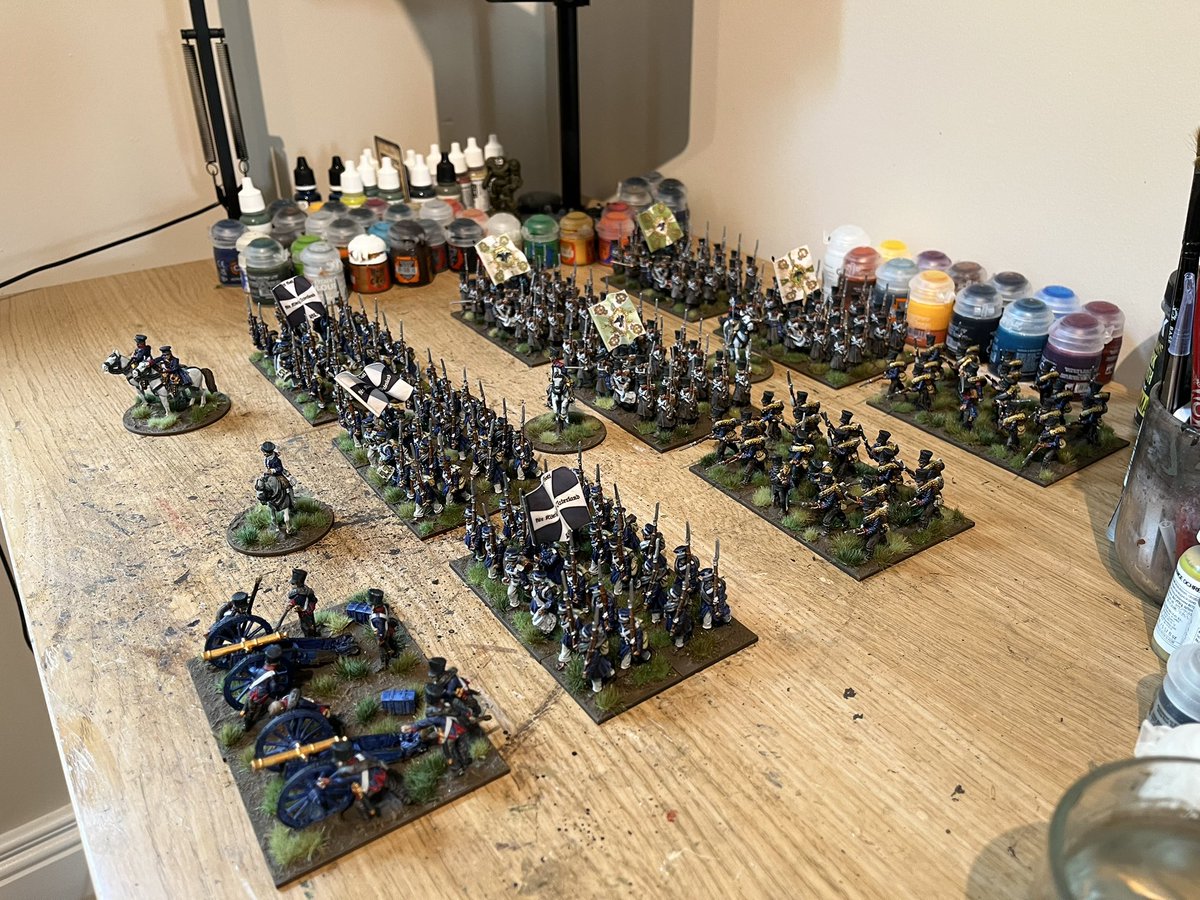 tomjmegan's tweet image. Didn’t start the year with 28mm Big Battle Napoleonics on my 2025 Hobby Bingo card, but when the call to arms came I could not refuse.
Based on the 1st Prussian Infantry Brigade (Division), from March to June - a full 9 inf bns with Comd & artillery were finished.
#Wargaming
