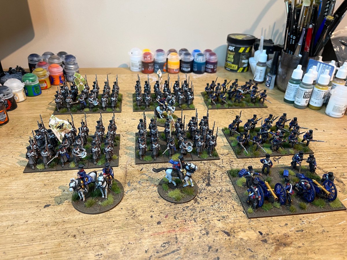 tomjmegan's tweet image. Didn’t start the year with 28mm Big Battle Napoleonics on my 2025 Hobby Bingo card, but when the call to arms came I could not refuse.
Based on the 1st Prussian Infantry Brigade (Division), from March to June - a full 9 inf bns with Comd & artillery were finished.
#Wargaming