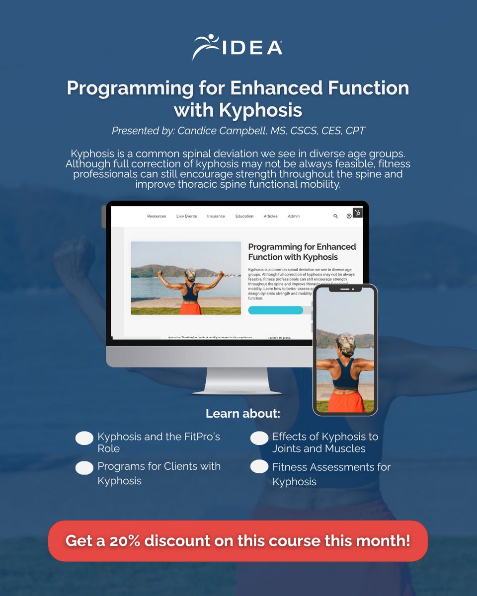 ideafit's tweet image. When your client&apos;s posture screams “ouch,” what do you do as a Fitness Pro?

📅 20% OFF on this course for the month of July! Tap to register: hubs.ly/Q03vZZJM0

#Kyphosis #SpineHealth #FitProTips #IDEAWorld #ContinuingEducation #IDEACourses
