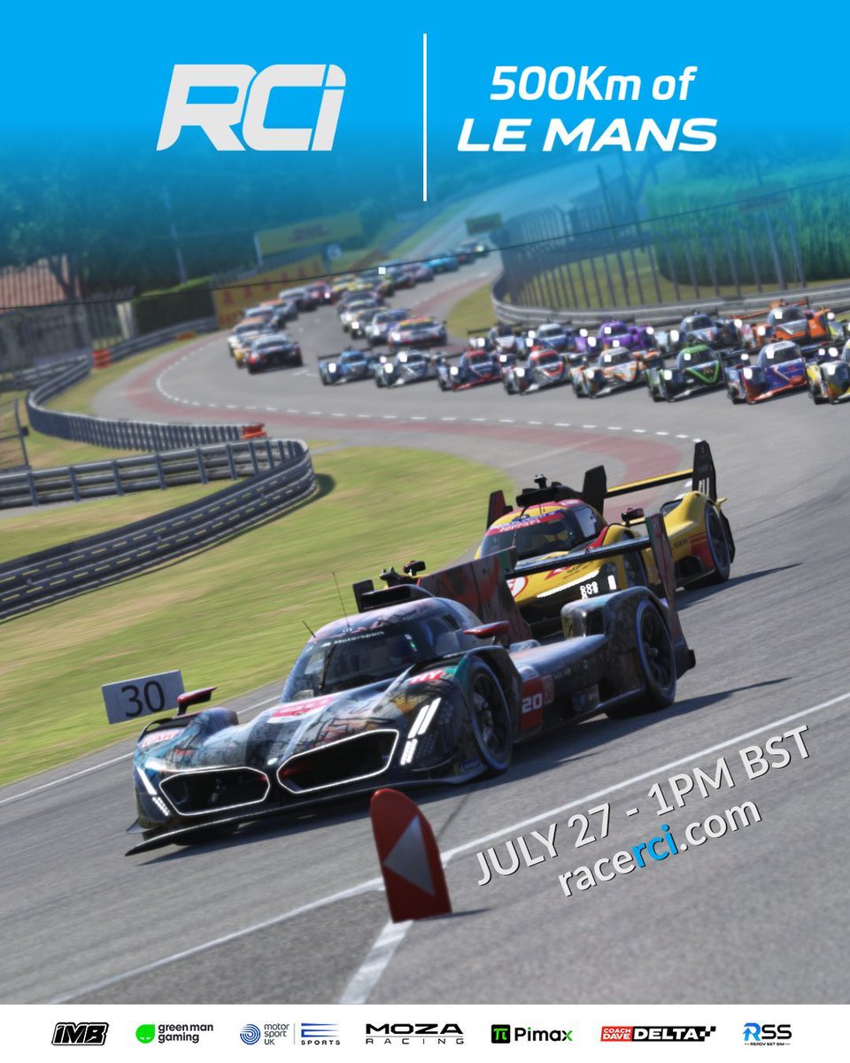 🚨 500KM of Le Mans Incoming! 🚨

Get ready for the next RCI endurance challenge at the legendary Circuit de la Sarthe. 

🗓️ July 27th - 1PM BST
🔗 Sign Up &amp; Info: racerci.com