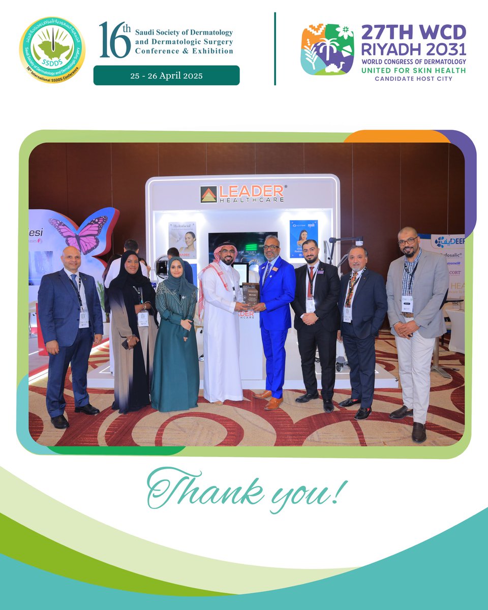 Thank you to our Silver Sponsor Leader Healthcare for your valued contribution to the 16th Saudi Society of Dermatology and Dermatologic Surgery Conference.

Your support helped bring this event to life, and we are grateful for your presence and partnership.

We appreciate your