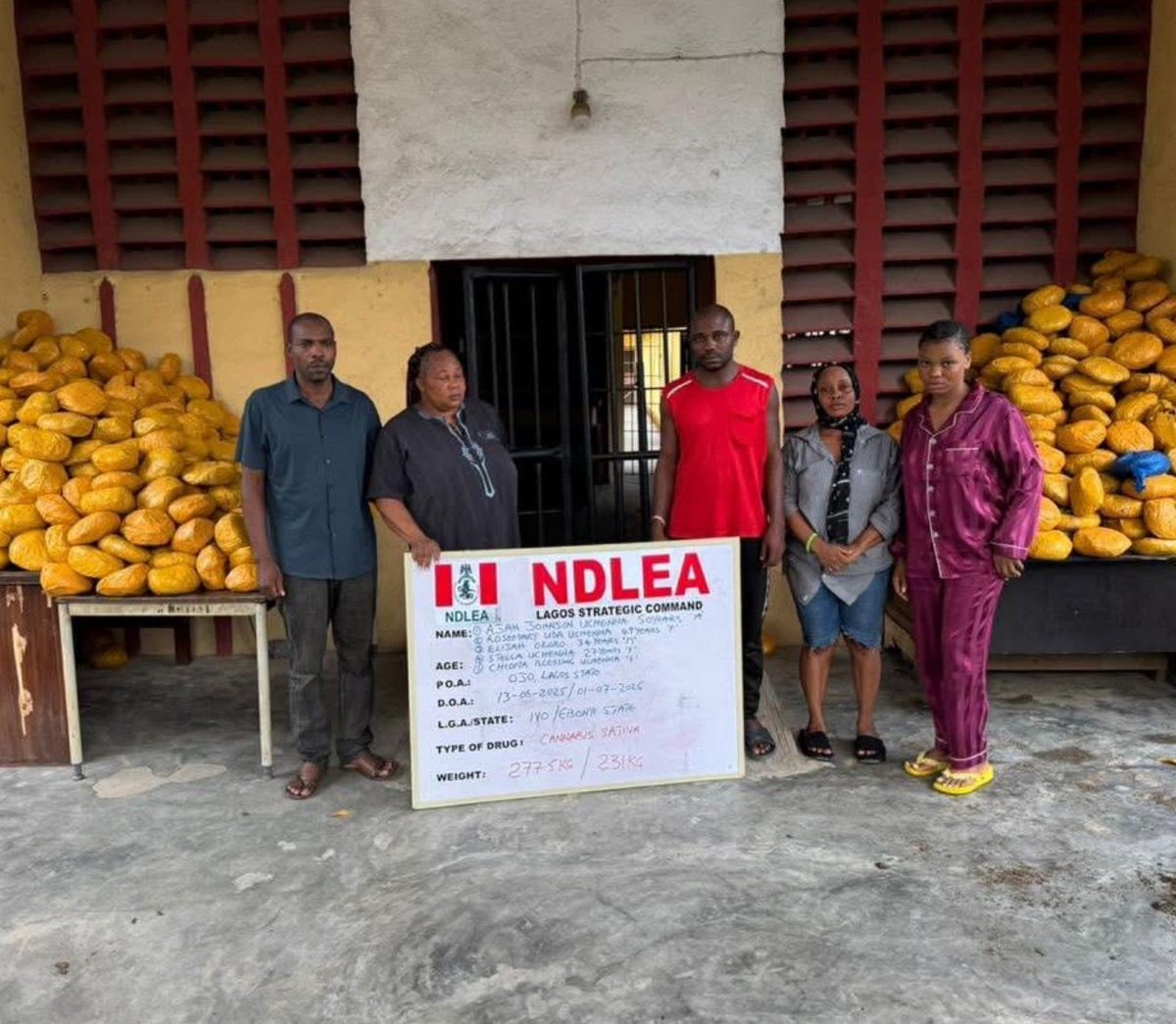 Riddwane's tweet image. CRIME DIARY:

A businessman, Ajah Uchenna, and his wife, Rosemary Uchenna, along with their two daughters: Stella Uchenna and Ngozi Uchenna, as well as their family friend, Okoro Elijah, have been arrested by the NDLEA in a major drug bust.

The family of four and their family…