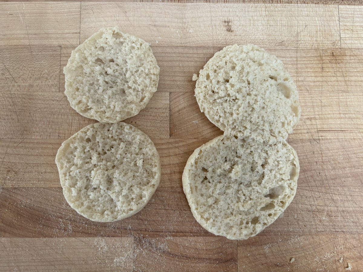 The size difference between the two is funny. The crumb is similar for both methods. A little more airy than last time. I also opened them with a fork to the sides which supposedly makes a difference