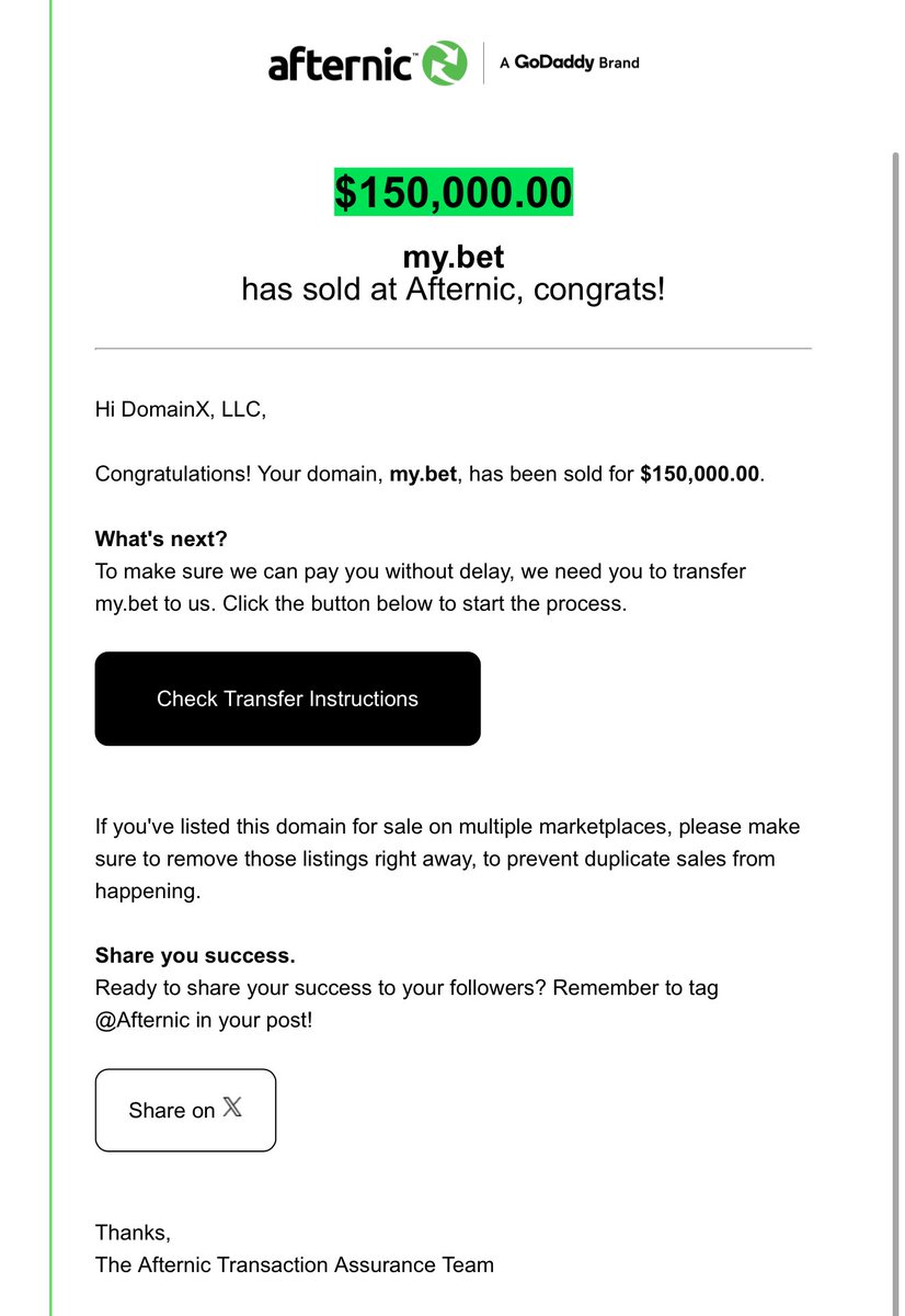 Andrew Rosener 🛒 🔁 (@andrewrosener) on Twitter photo Just sold my.bet for $150,000! Just sold my.bet for $150,000!