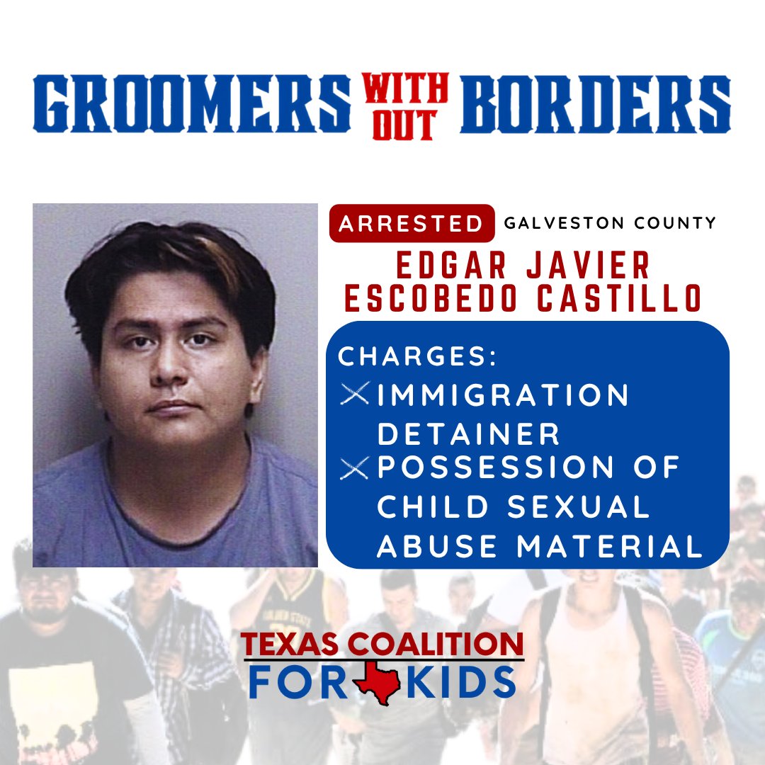 tx4kids's tweet image. An 18-year-old Mexican National, Edgar Javier Escobedo Castillo, was arrested in Galveston County recently after a search warrant was issued for suspicion of child sexual abuse materials at a residence. 

Escobedo Castillo was one of three illegal alien groomers caught in this…