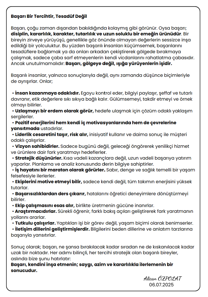 AlicanOzpolat's tweet photo. Başarı Bir Tercihtir, Tesadüf Değil ✍️
06.07.2025 https://t.co/zIjdW47o6f