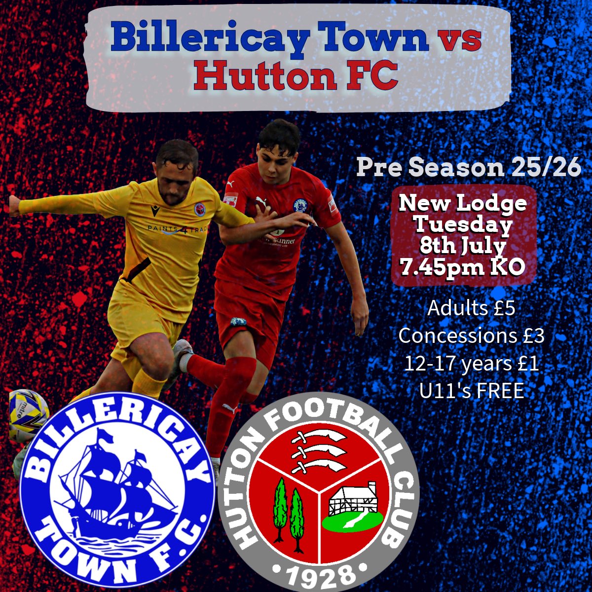huttonfc (@huttonfc) on Twitter photo This Tuesday we face our landlords and good friends <a href="/BTFC/">Billericay Town FC</a> , in our annual pre season friendly. See you there 🔴🔵⚪️ This Tuesday we face our landlords and good friends <a href="/BTFC/">Billericay Town FC</a> , in our annual pre season friendly. See you there 🔴🔵⚪️