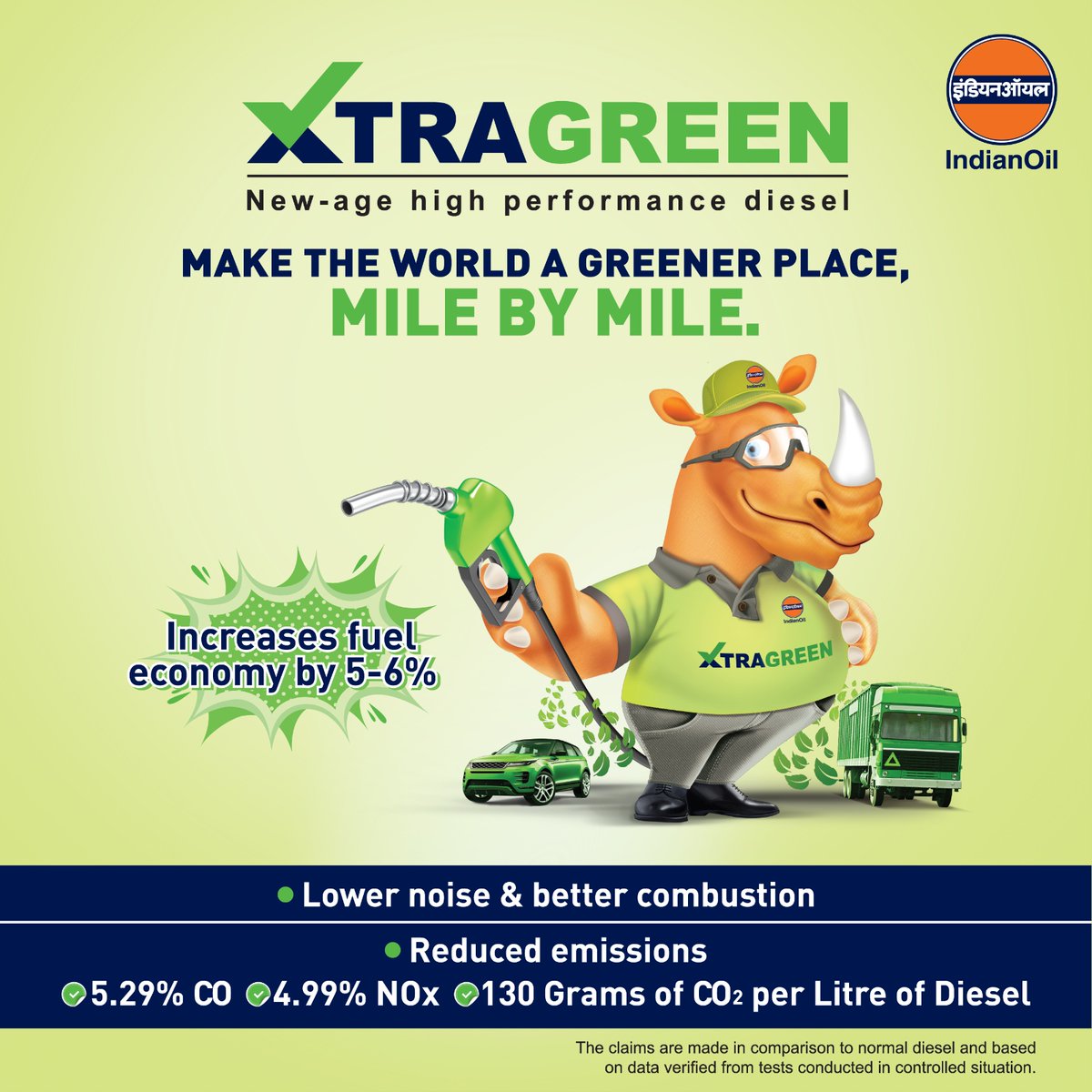 Transform your journey and our planet with XTRAGREEN by IndianOil the diesel fuel that pioneers change