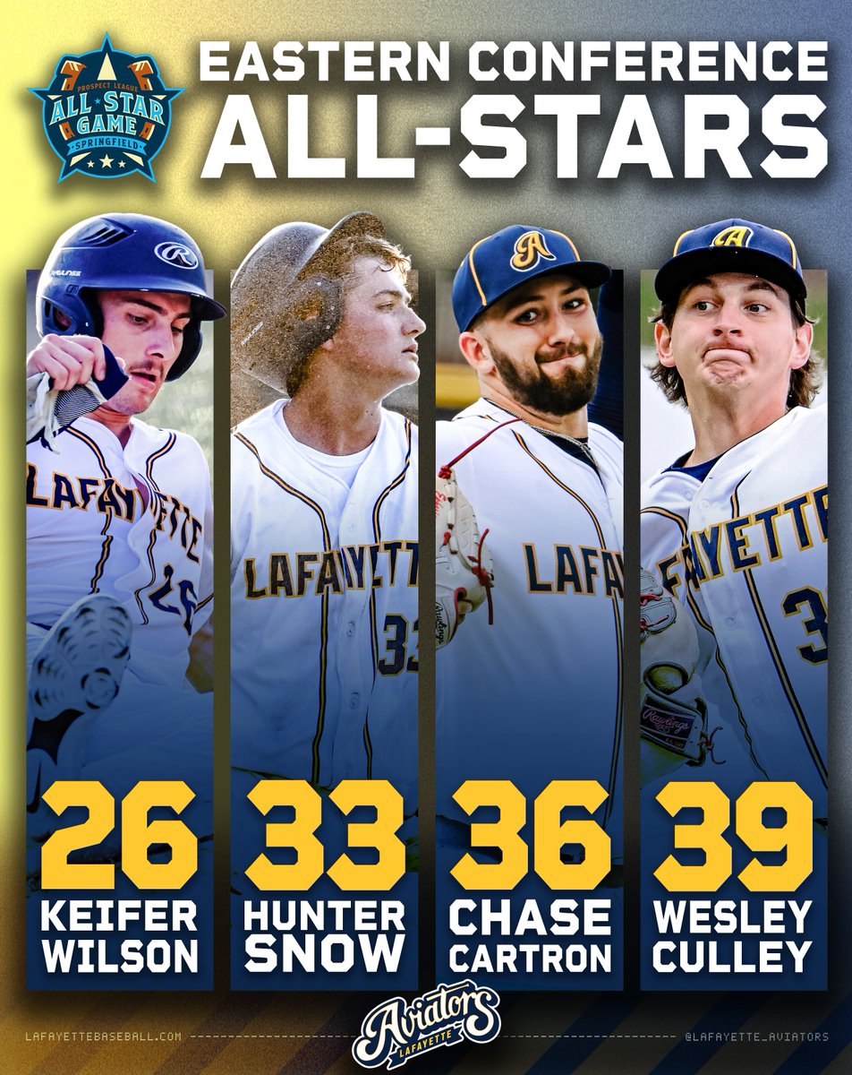 AVIATORS FANS — FOUR of your Aviators are officially 2025 Prospect League All-Stars!

Reppin' the Eastern Conference in Springfield on Tuesday, July 8th at the All-Star Game!

PLUS — Hunter Snow is swinging for the fences in the Home Run Derby TOMORROW NIGHT!