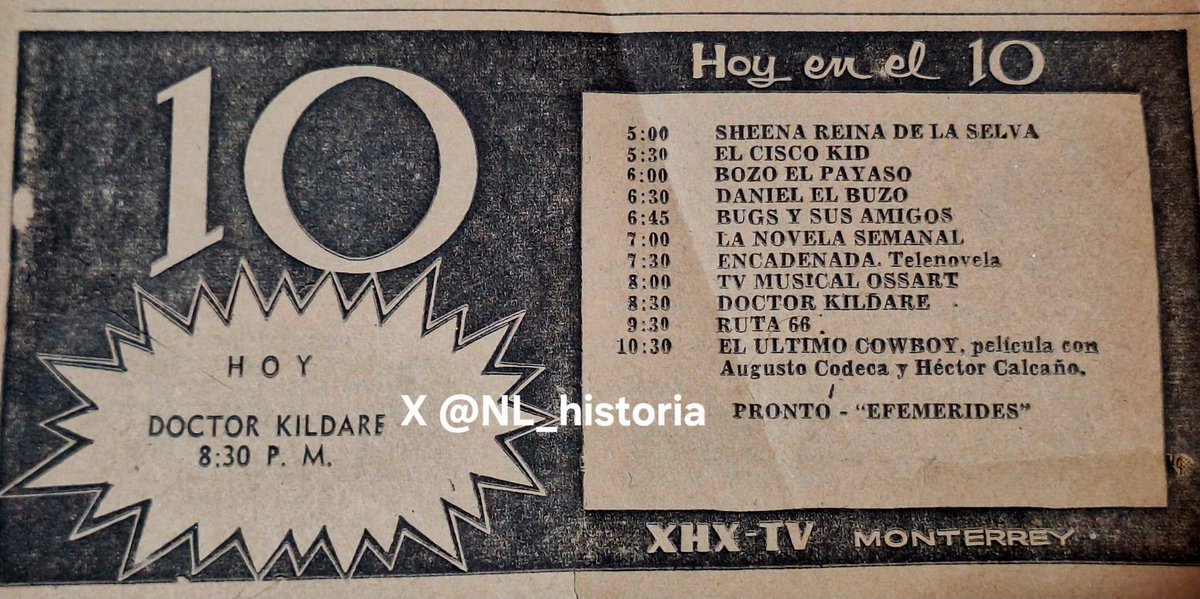 Programación del canal 10 XHX-TV de Monterrey (1962)
//Adrián Cruz//