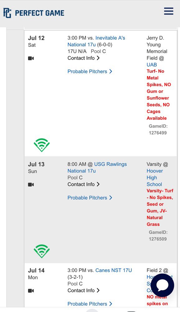My schedule for the PG National Elite in Hoover