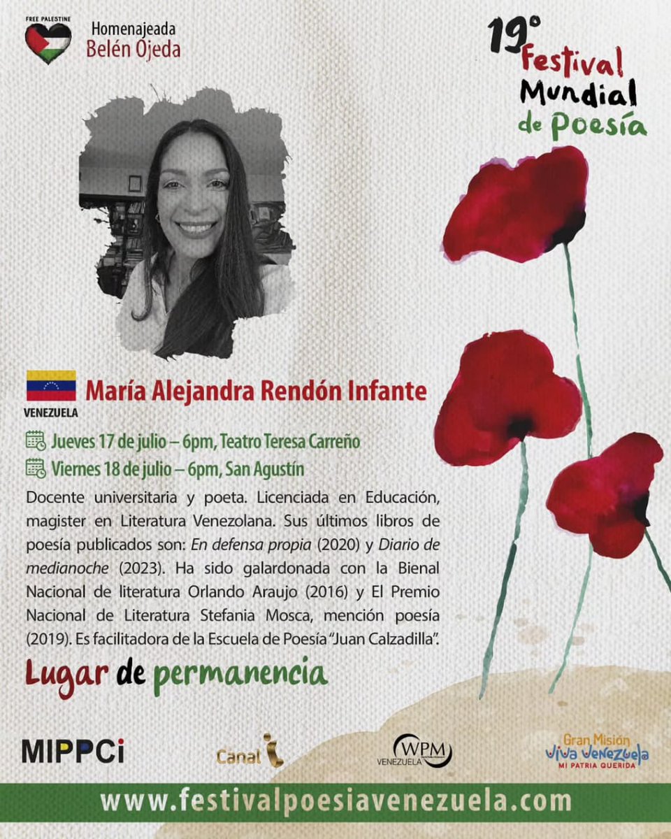 Cuando la poesía se convierte en refugio y estandarte, su voz es esencial. Gracias, María Alejandra Rendón Infante, por compartir la tuya. 

#FestivalDePoesia #ONCALaVozDeEcos
<a href="/UnleashDracarys/">Dracarys</a> <a href="/RonaldRTC/">Ronald Tovar RTC</a> <a href="/YriadS/">Dairy Sibrian</a> <a href="/DONKANDAVILA/">DONKAN DAVILA</a> <a href="/AnaGPinto1/">Ana G Pinto</a> <a href="/FRAMONREYES/">RAMON REYES</a> <a href="/LaBunkeB/">Thania la Merideñita</a>  <a href="/lermislara/">Lermis Lara</a>